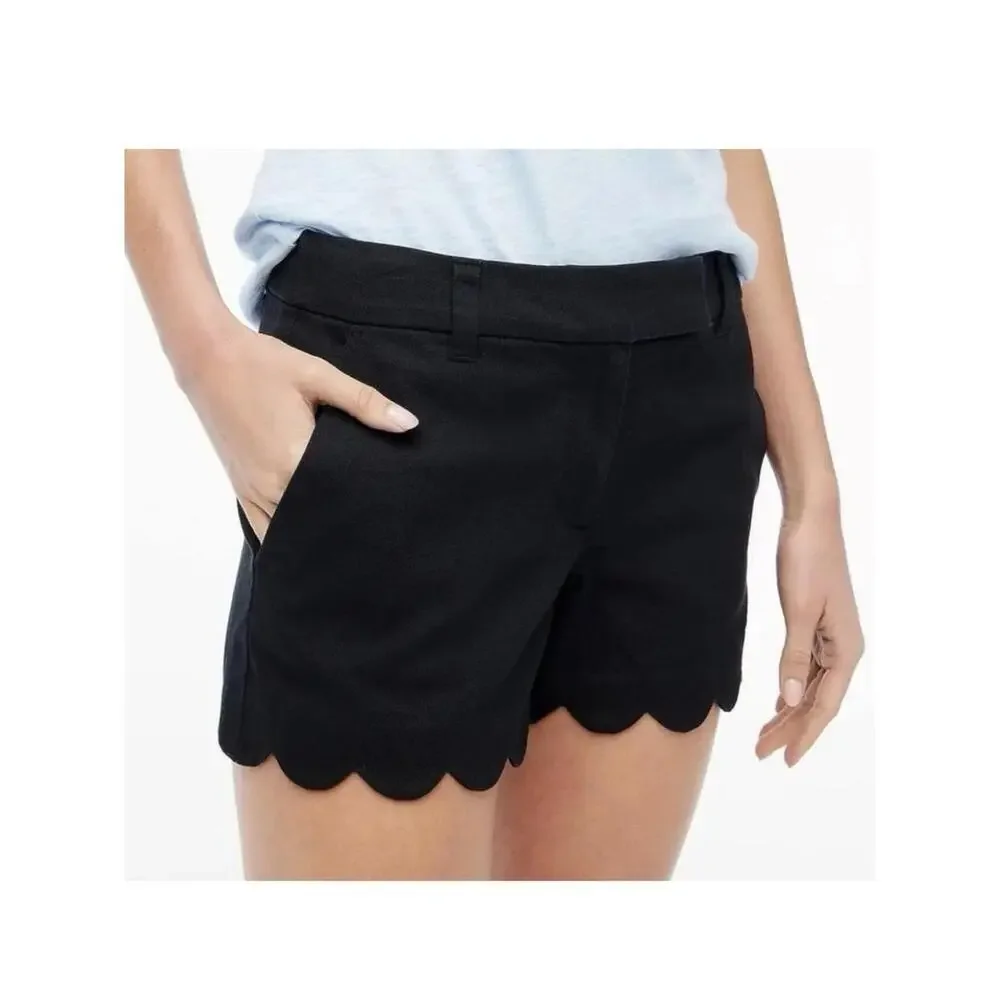 J.Crew Women's Black Linen Cotton Scallop Hem Shorts Size 4 NWT